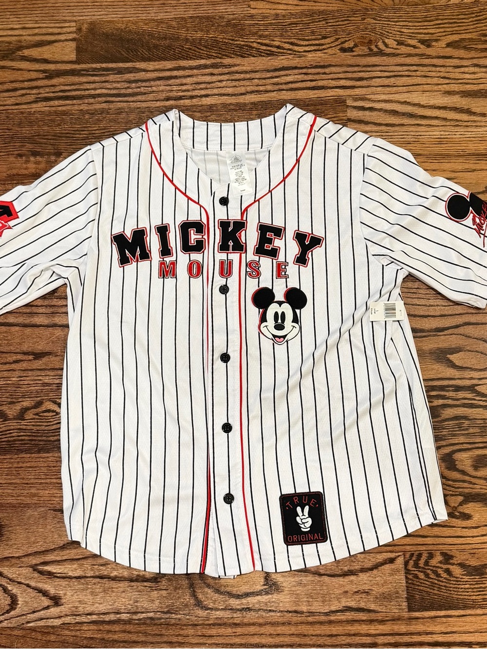 New With Tags Disney Mickey Mouse White Pinstripe Baseball Jersey